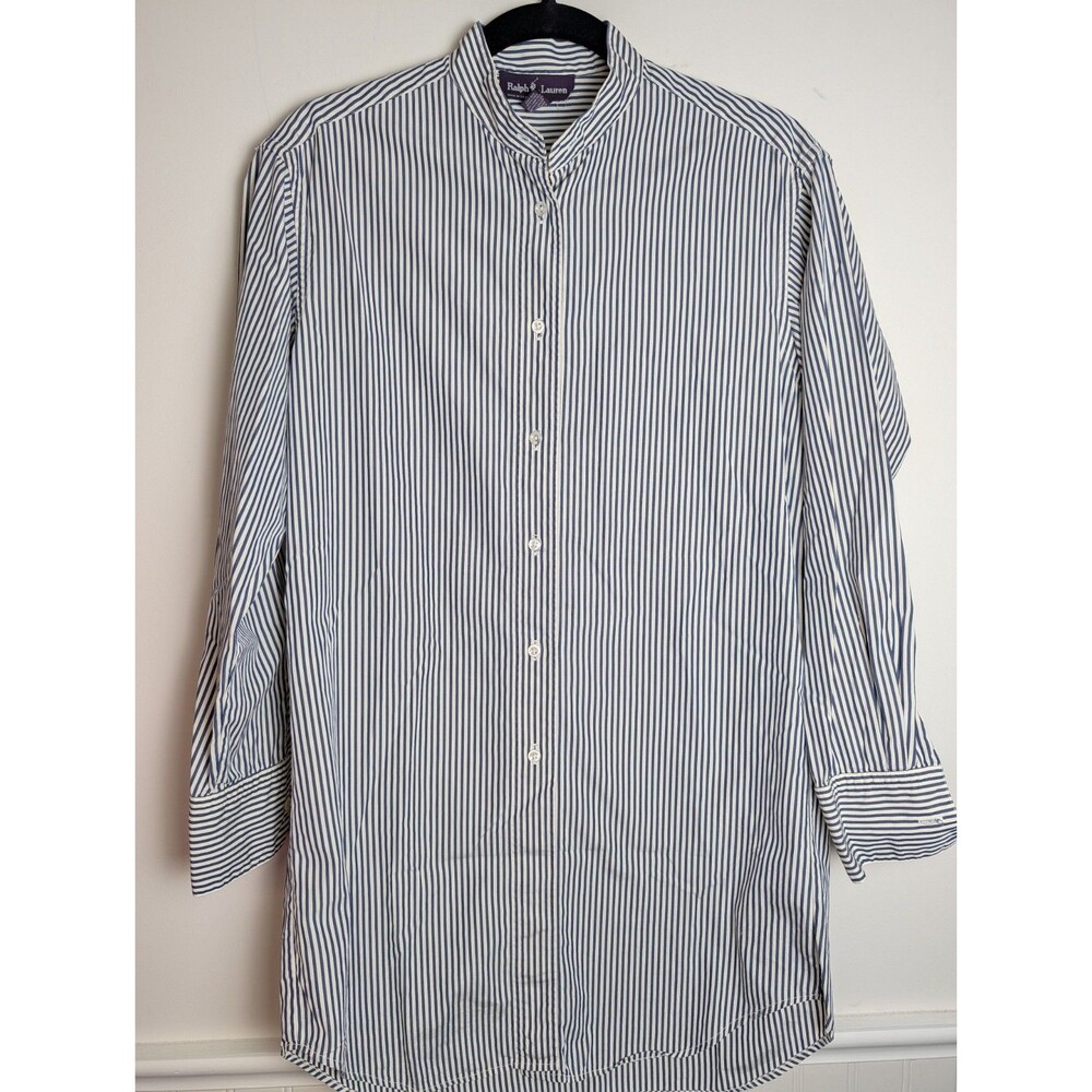 Vintage Ralph Lauren Purple Label Pinstripe Blouse 10 USA 100% Cotton Tunic